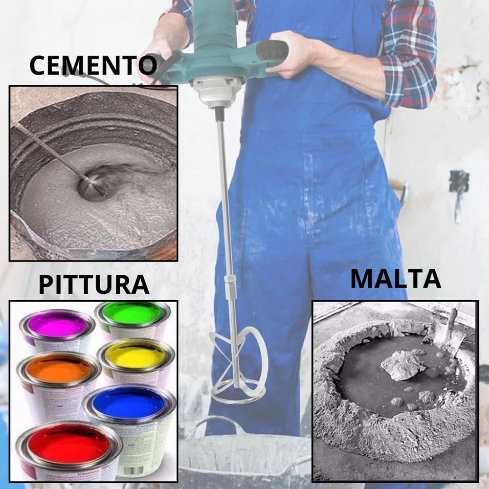 IMPASTATORE ELETTRICO 1500 W TRAPANO MISCELATORE FRUSTA 120 CM PER CALCE COLLA