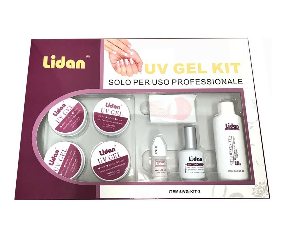 KIT RICOSTRUZIONE UNGHIE NAIL ART 4 . UV GEL BIANCO ROSA LIMETTA PENNELLO TIPS
