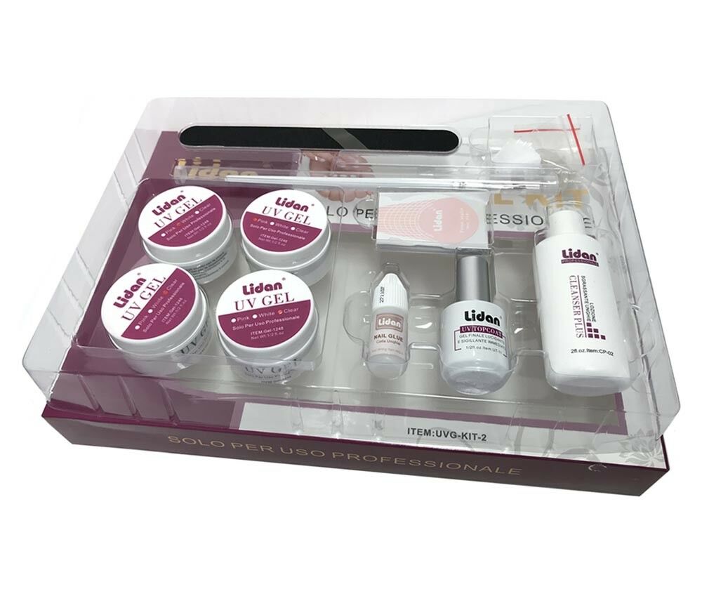 KIT RICOSTRUZIONE UNGHIE NAIL ART 4 . UV GEL BIANCO ROSA LIMETTA PENNELLO TIPS