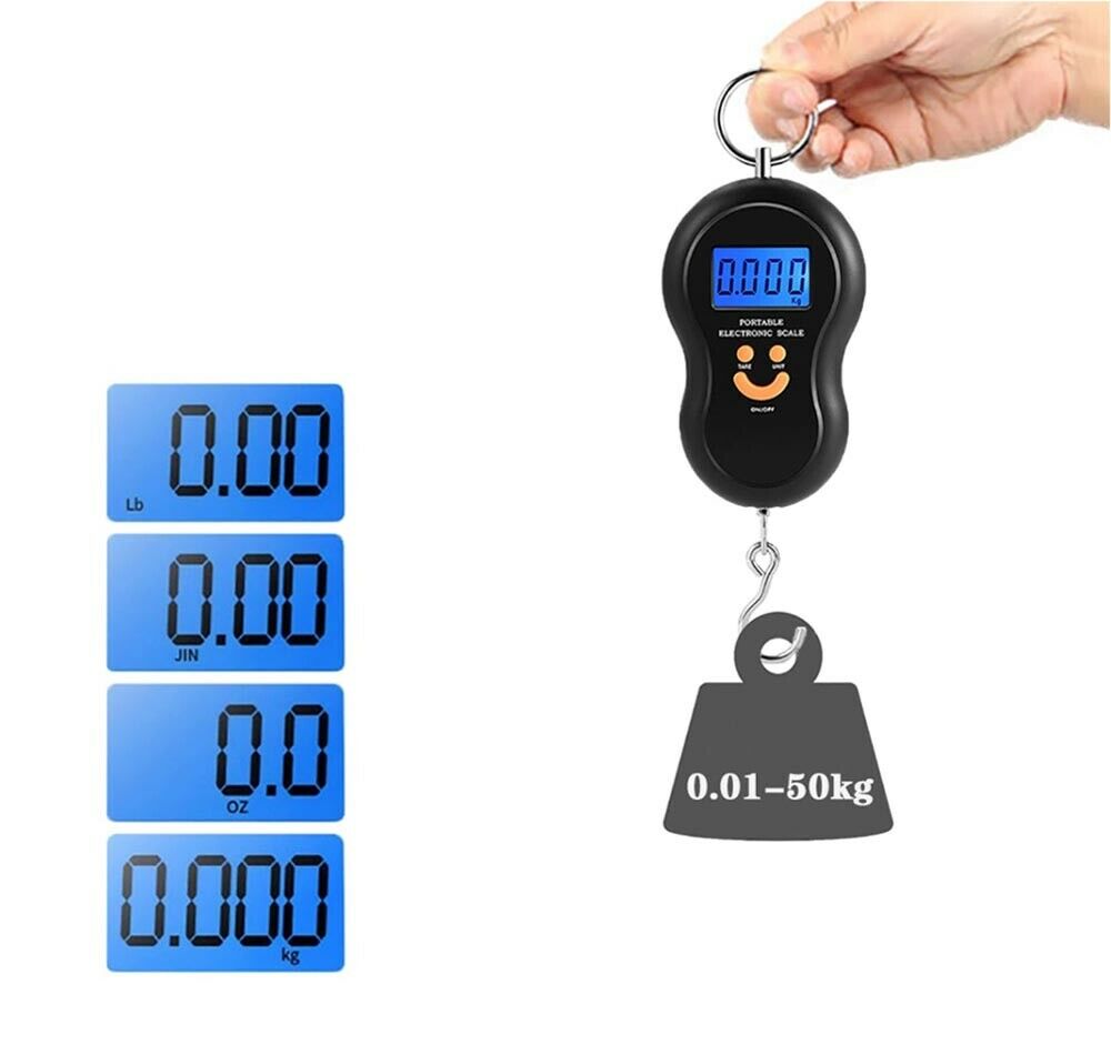 BILANCIA DIGITALE PESA DA 0 A 50 KG BILANCINO PORTATILE CON GANCIO