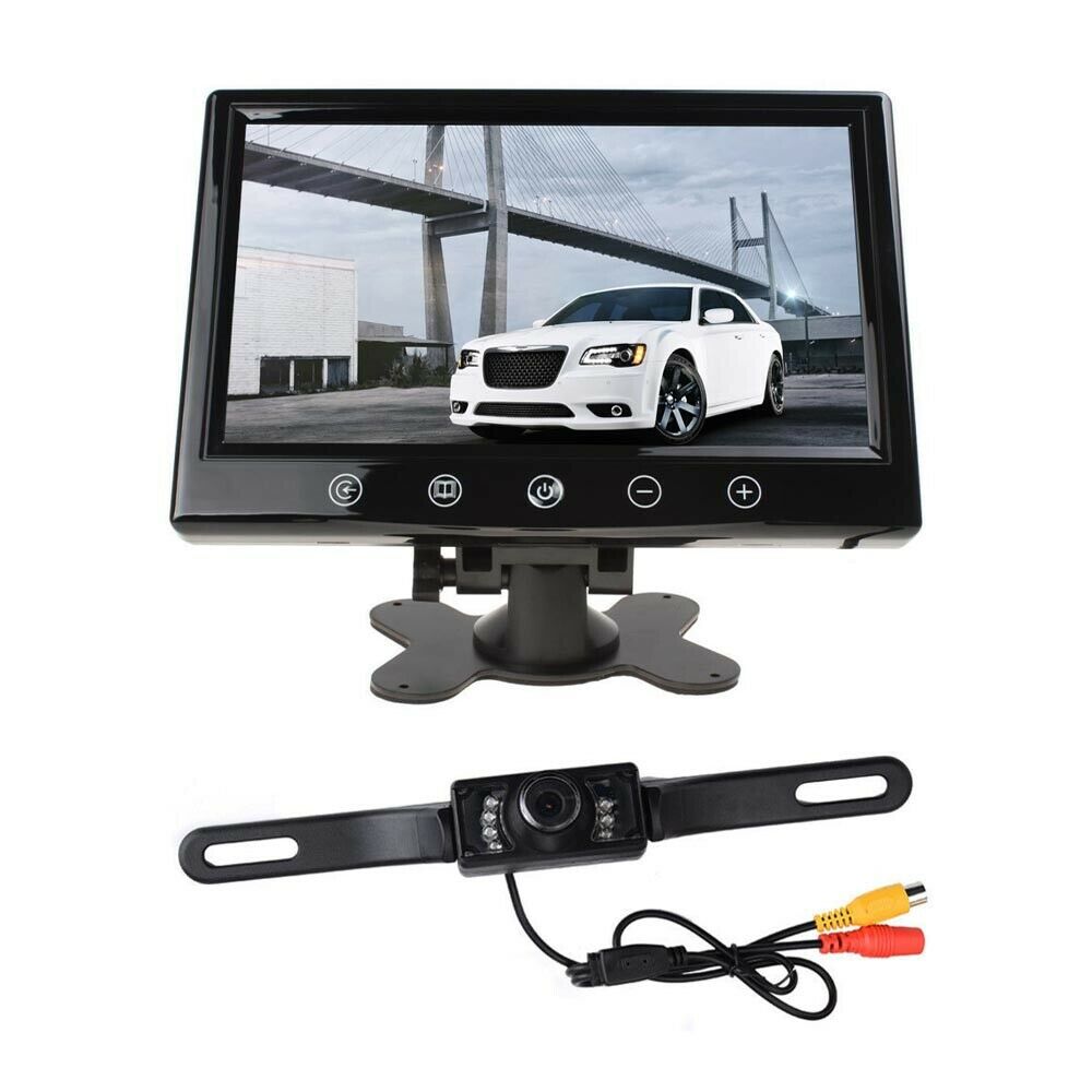 AUTO KIT RETROMARCIA MONITOR LCD 9 VIDEO AV1 AV2 TELECAMERA 7 LED INFRAROSSI