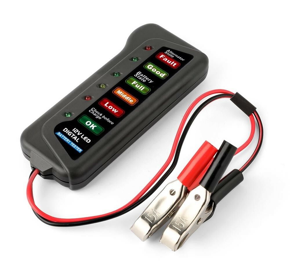 TESTER DIGITALE PER VERIFICA CONTROLLO BATTERIA AUTO MOTO 12V 6 LED