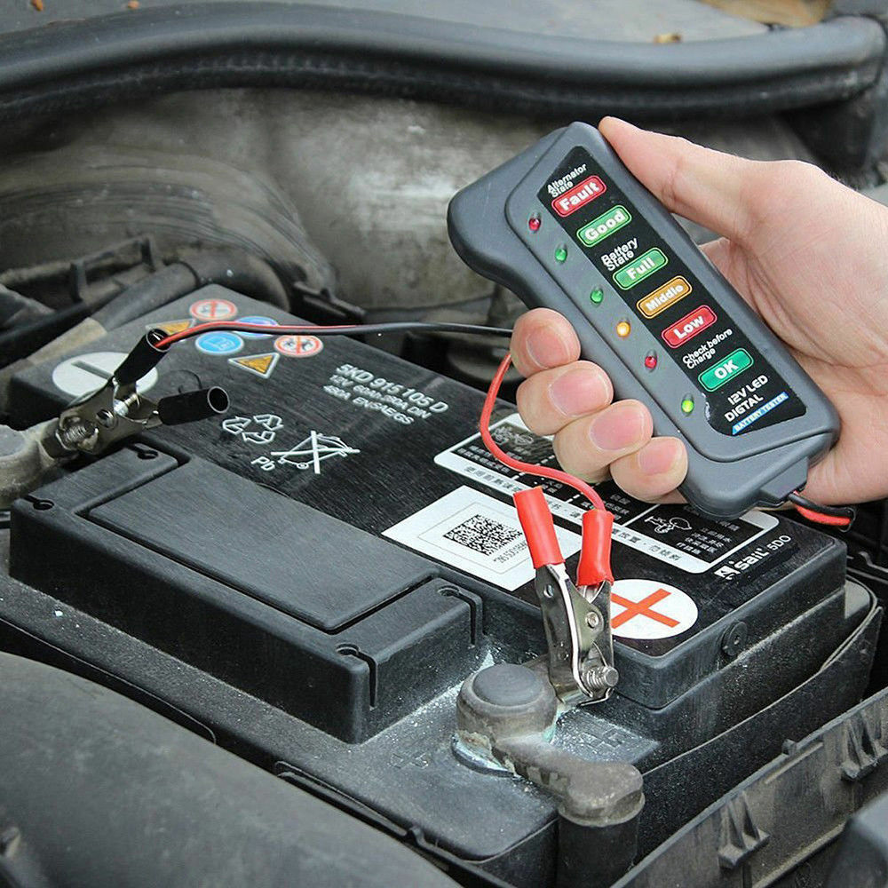 TESTER DIGITALE PER VERIFICA CONTROLLO BATTERIA AUTO MOTO 12V 6 LED