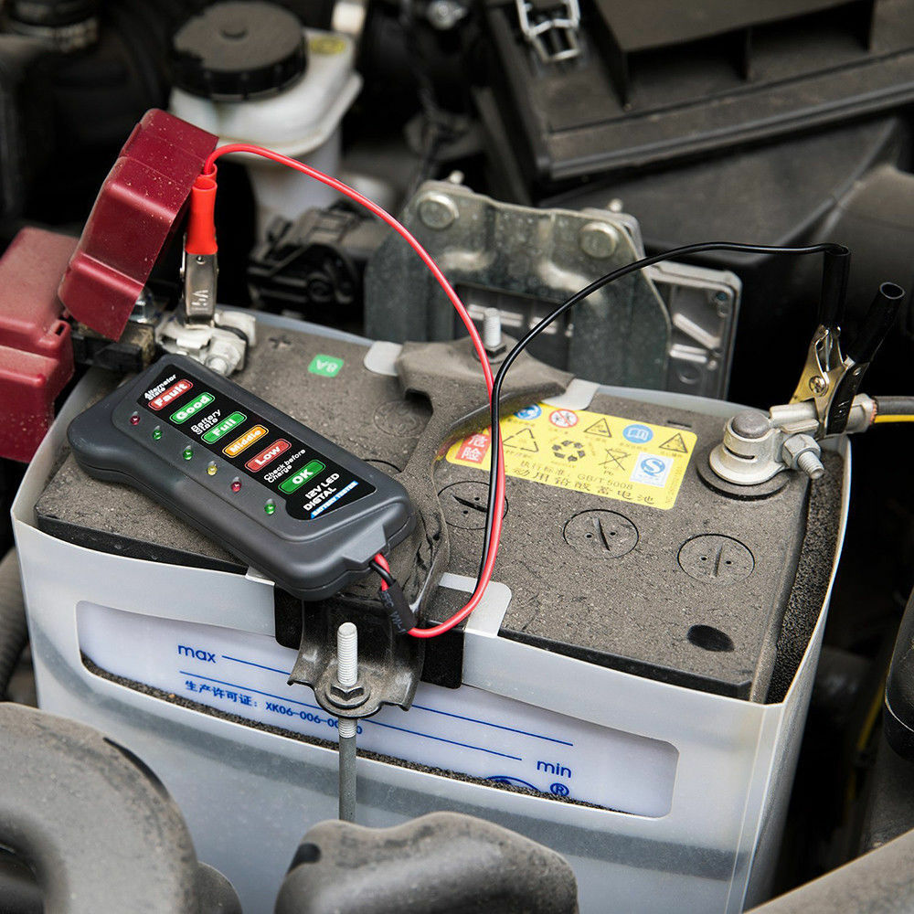 TESTER DIGITALE PER VERIFICA CONTROLLO BATTERIA AUTO MOTO 12V 6 LED