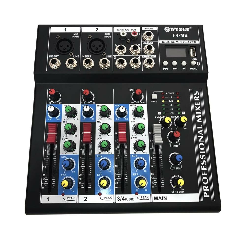 MIXER DJ 4 CH BLUETOOTH LETTORE MP3 AUDIO KARAOKE MIC USB PIANOBAR