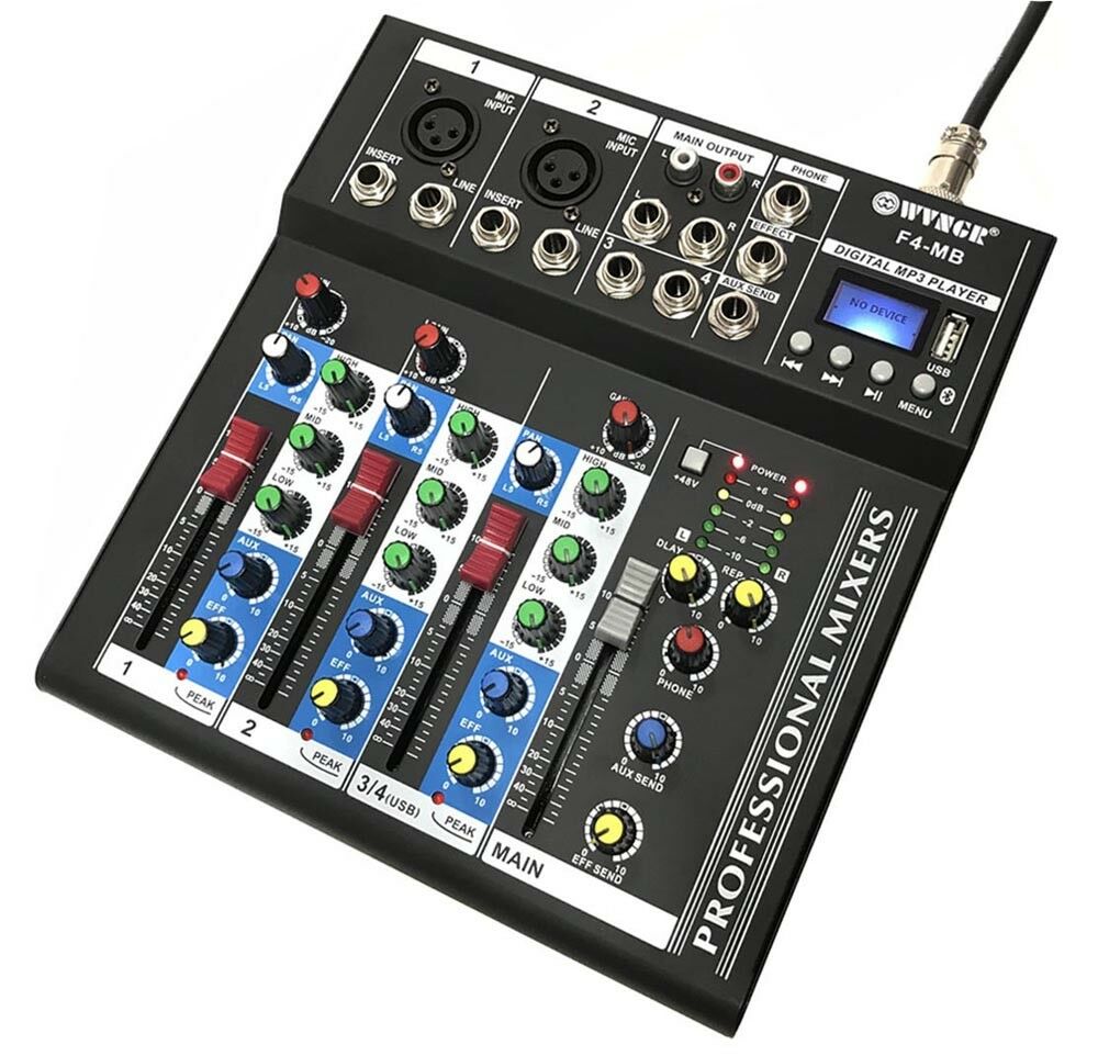 MIXER DJ 4 CH BLUETOOTH LETTORE MP3 AUDIO KARAOKE MIC USB PIANOBAR
