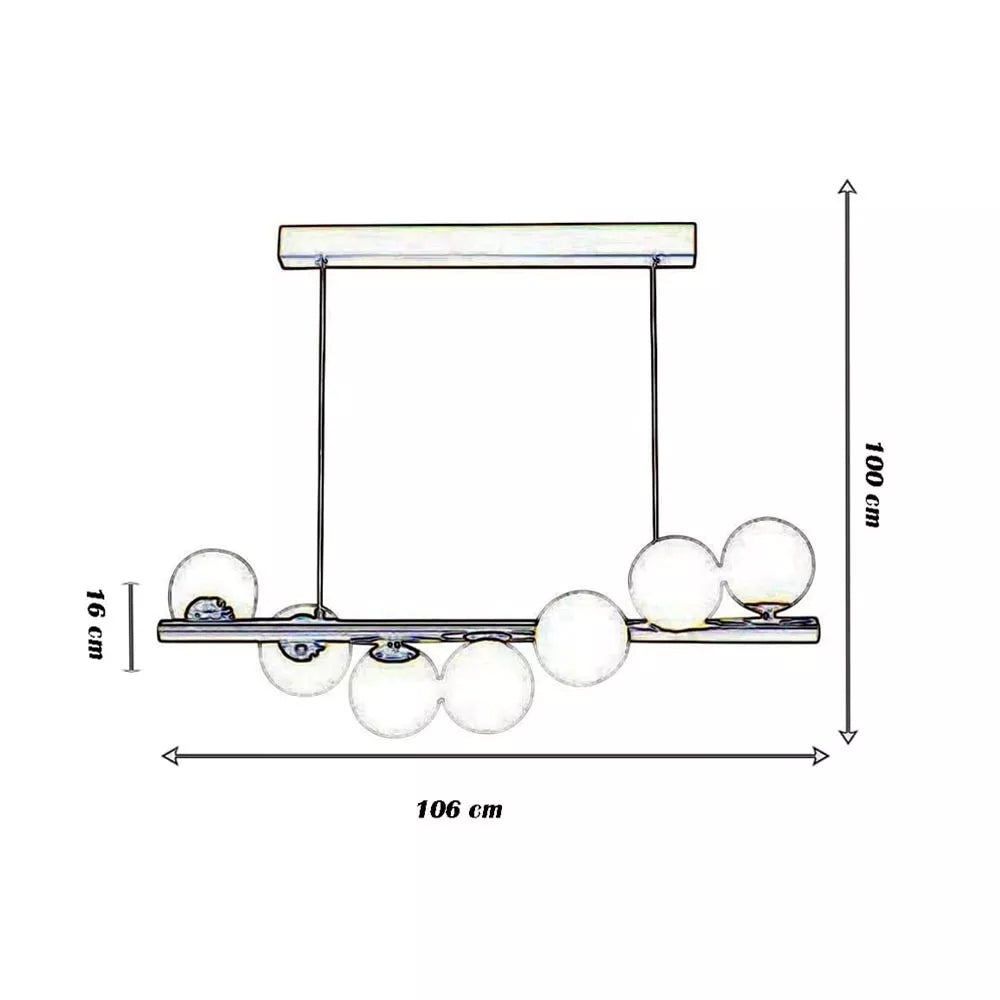 LAMPADARIO A SOSPENSIONE 7 SFERE COLOR BIANCO SFERA G9 MODERNO BRONZO A06