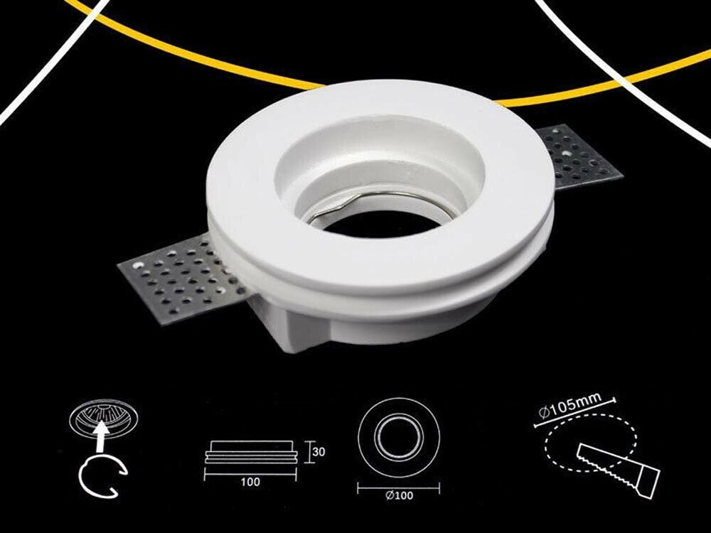 PORTAFARETTO AD INCASSO IN GESSO ROTONDO FORO 105 MM SUPPORTO FARETTO GU10 GS-04