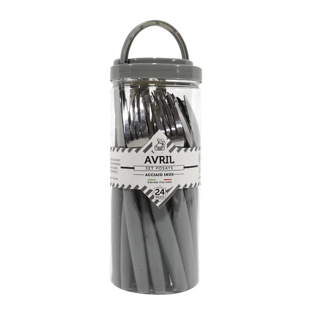 SET 24 POSATE IN ACCIAIO INOX SERVIZIO DA TAVOLA PER 6 PERSONE GRIGIO