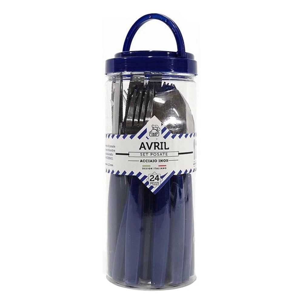 SET 24 POSATE IN ACCIAIO INOX SERVIZIO DA TAVOLA PER 6 PERSONE BLU