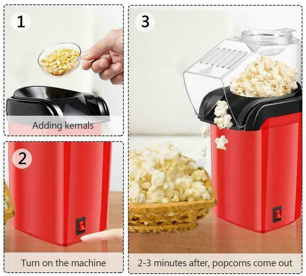 MACCHINA PER POPCORN ELETTRICA 1200W AD ARIA CALDA SENZA GRASSI