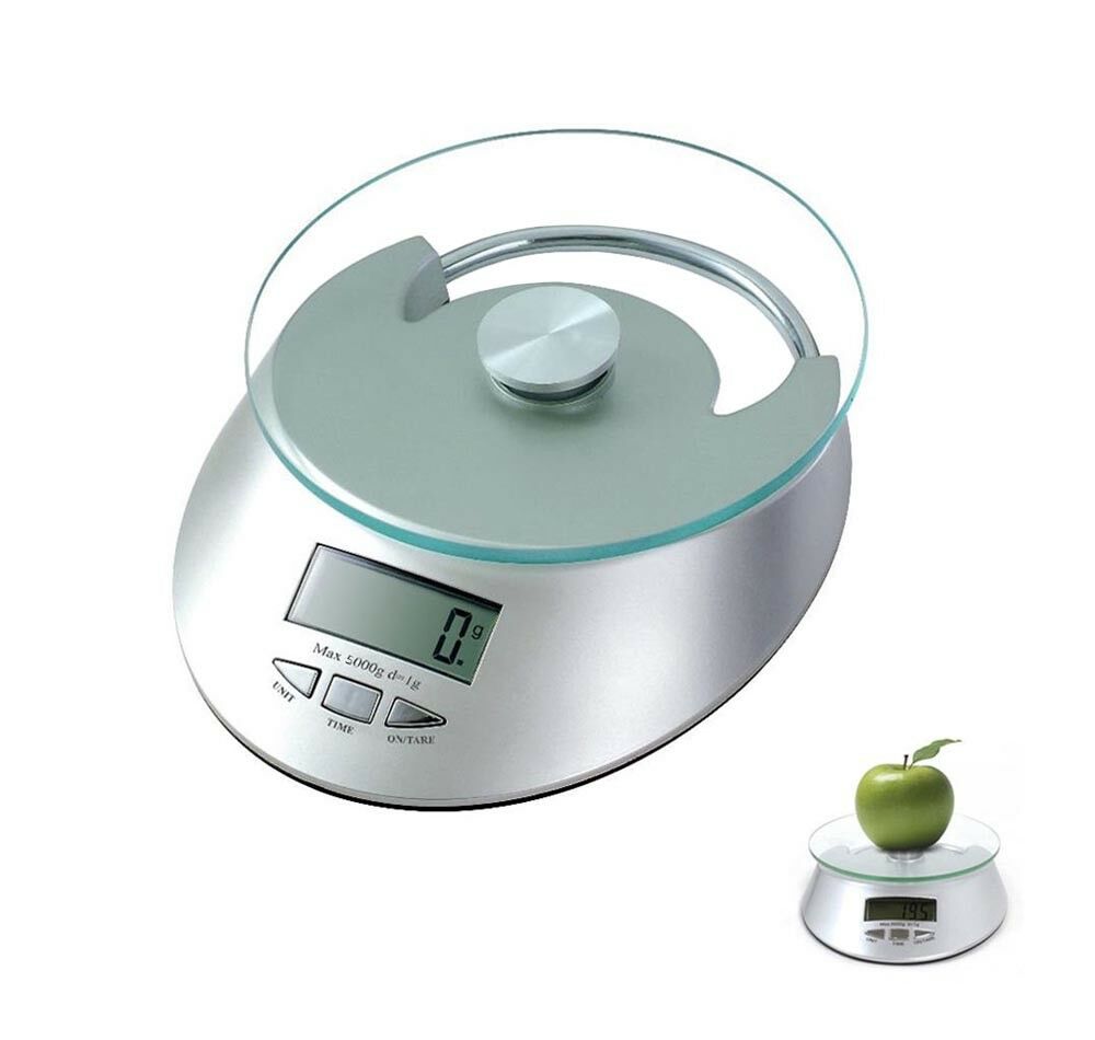BILANCIA DA CUCINA PIATTO IN VETRO TASTO TARA PESA DA 1 GR A 5 KG