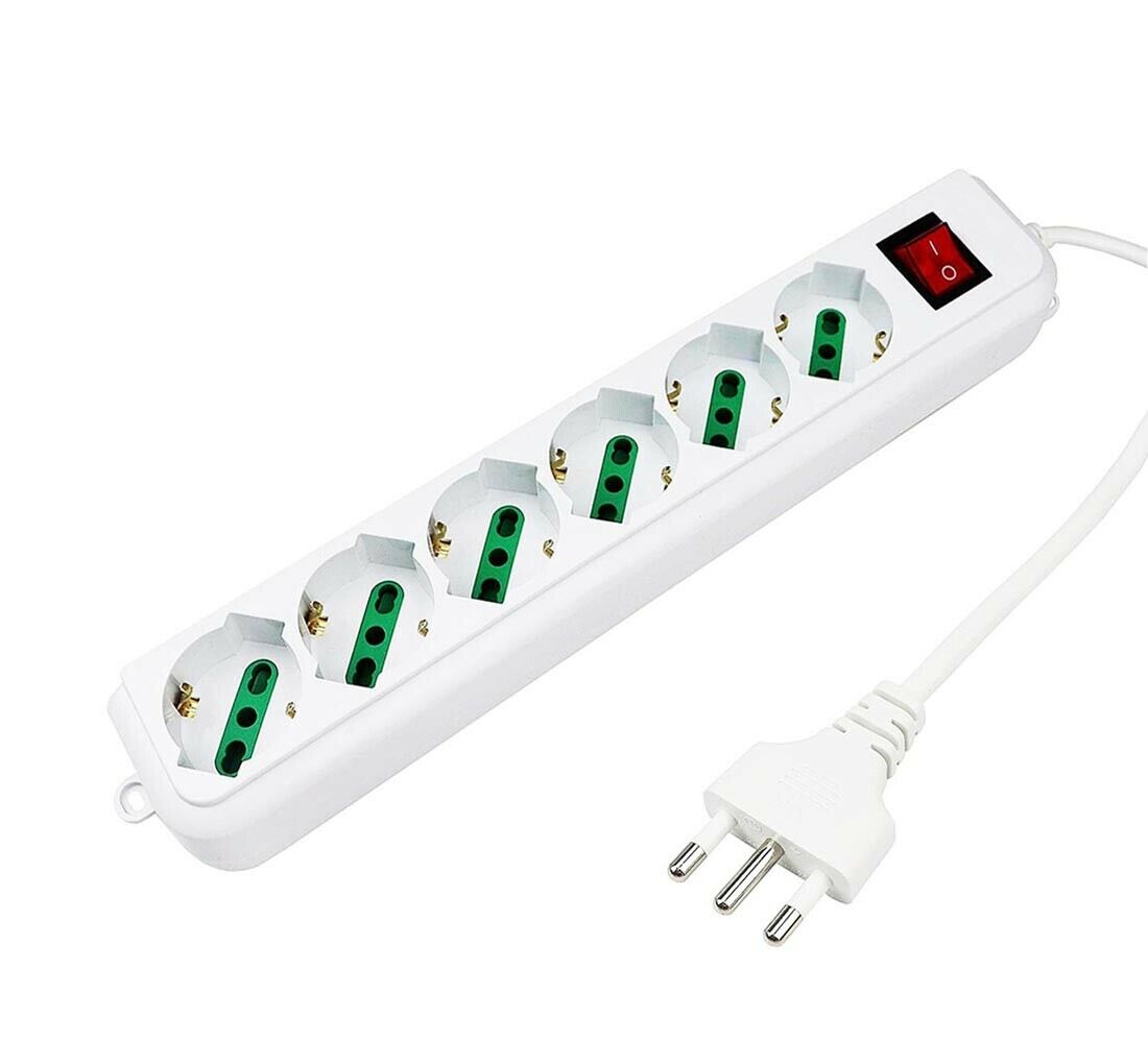 MULTIPRESA 6 POSTI SCHUKO SCARPETTA SPINA CIABATTA MULTI PRESA ELETTRICA