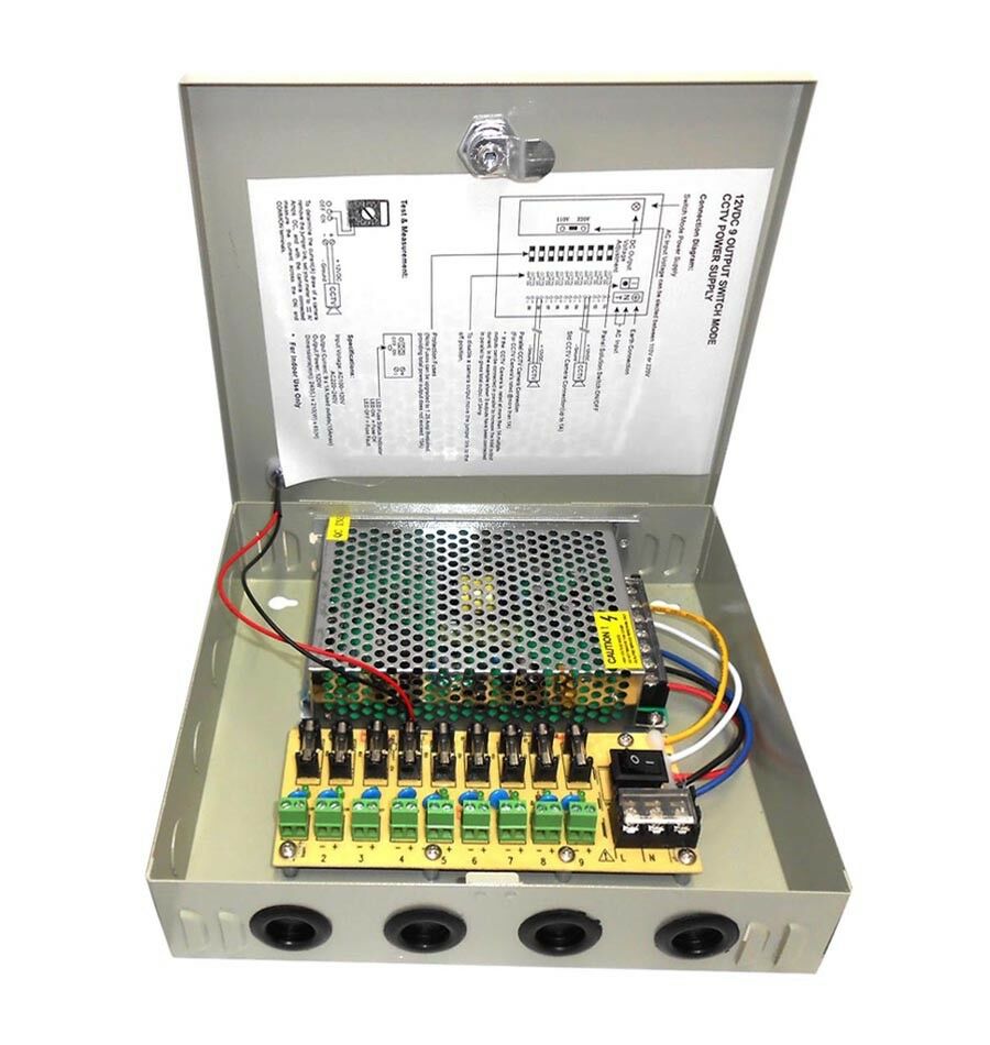 ALIMENTATORE STABILIZZATO BOX 9 CANALI USCITE CENTRALINA X TELECAMERA ANTIFURTO