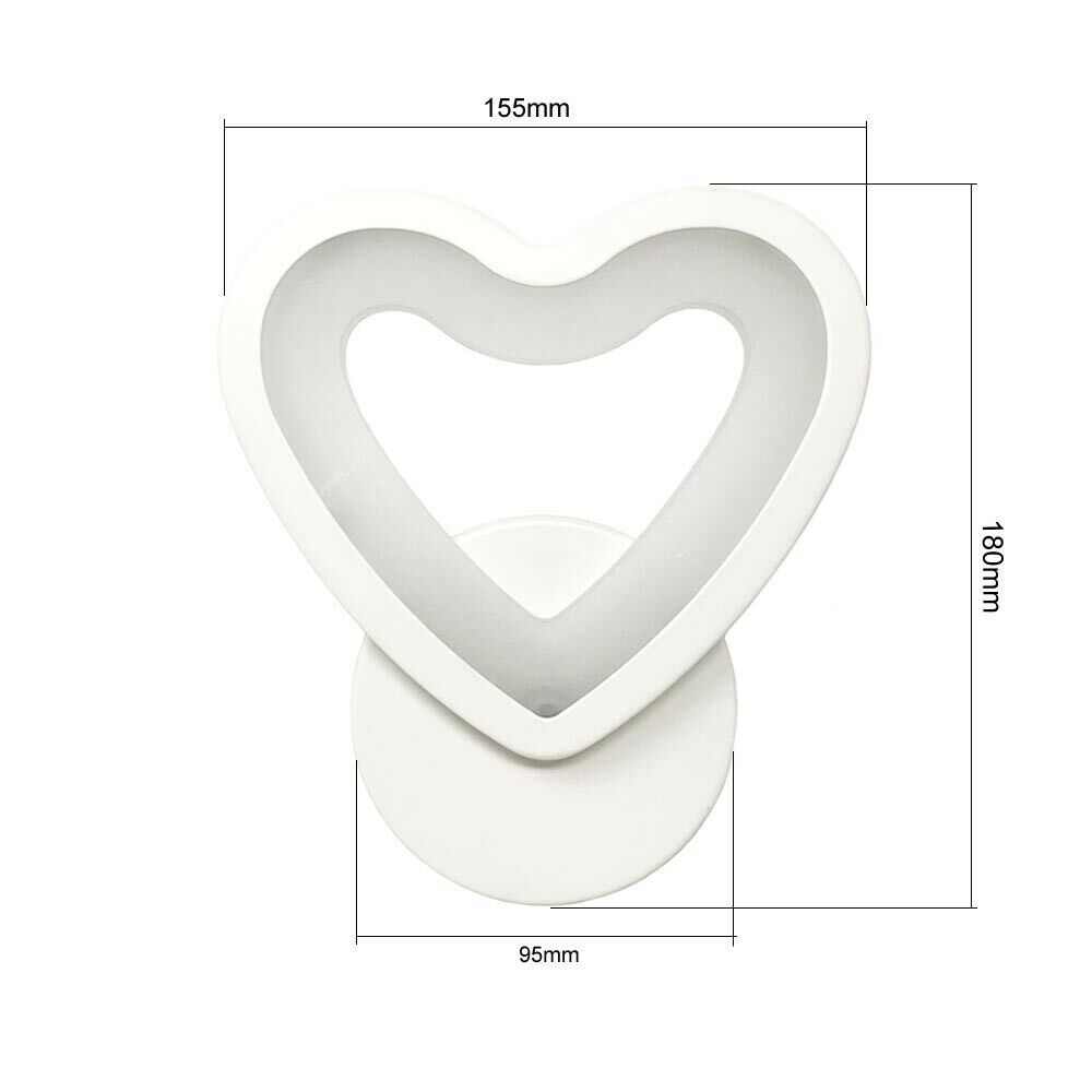 APPLIQUE LED CUORE IN VETRO A PARETE LAMPADA LUCE BIANCA 6500K 6 W