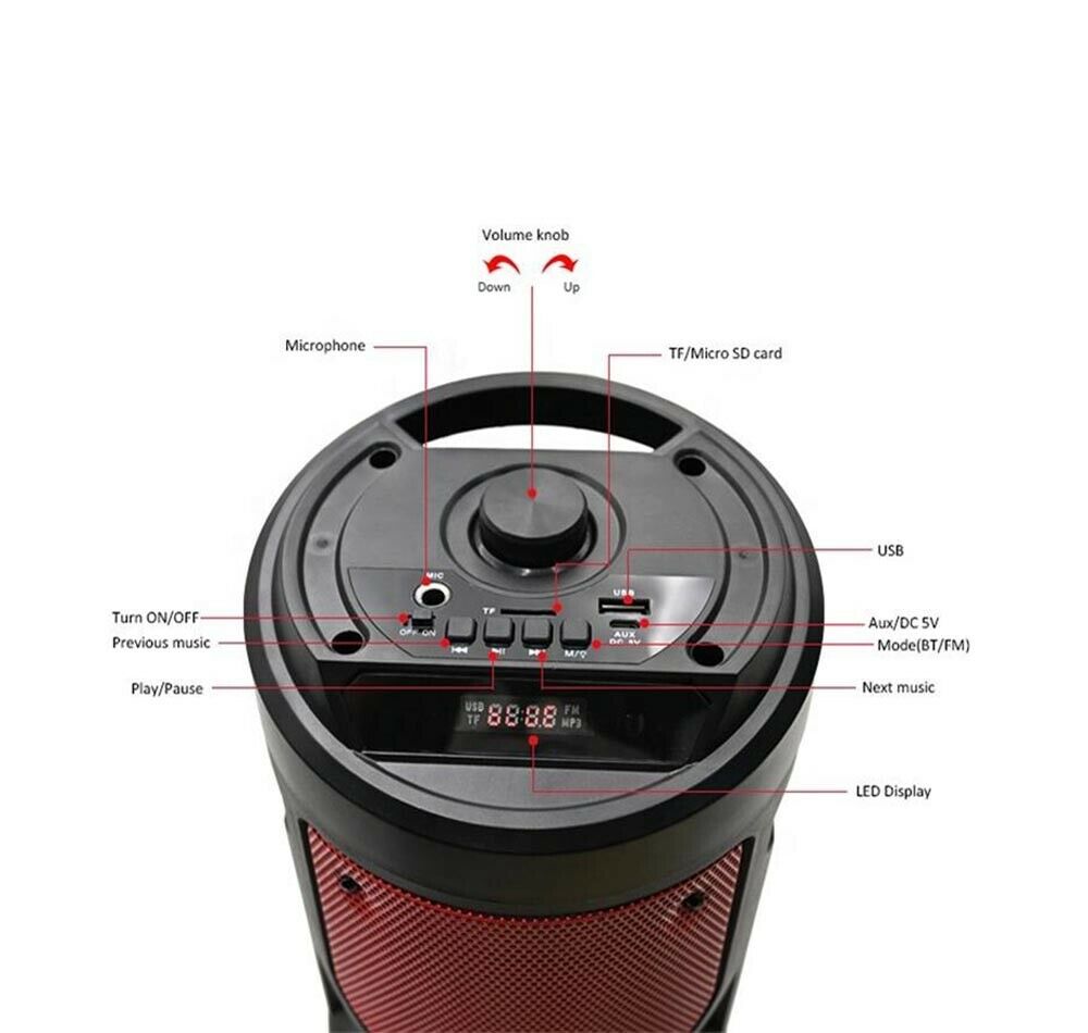 CASSA BLUETOOTH MICROFONO RADIO FM USB BT ALTOPARLANTE LUCE LED RGB TELECOMANDO