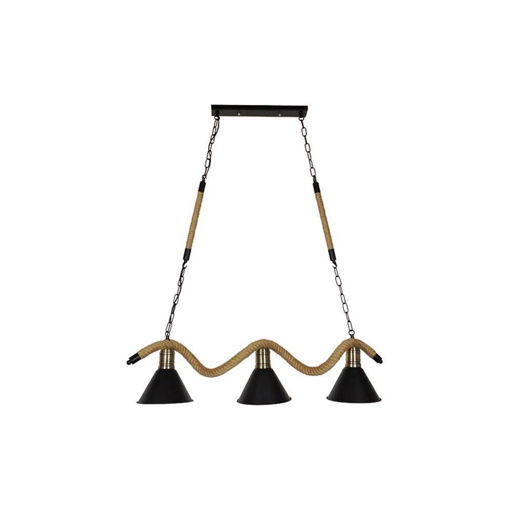 LAMPADARIO CORDA IN CANAPA PARALUME CAMPANA 3 PORTALAMPADA E27 STILE RETRÒ B24-3