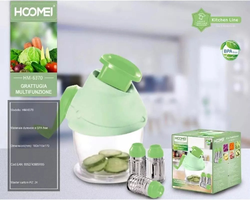 GRATTUGIA MANUALE PER FORMAGGIO AFFETTATRICE VERDURE 3 RULLI IN ACCIAIO INOX