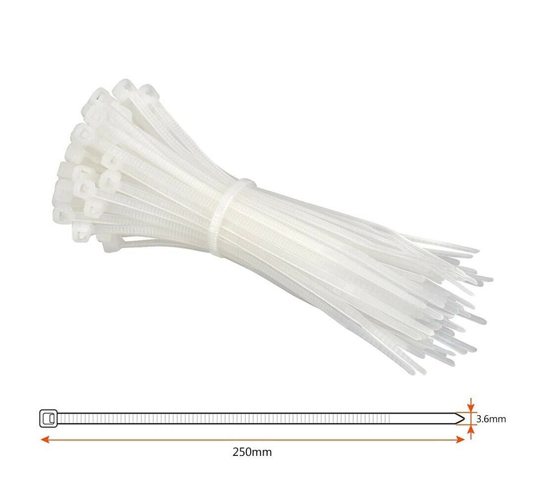 200 PEZZI FASCETTE CABLAGGIO FASCETTA ELETTRICISTA 3.6 X 250 MM IN NYLON BIANCO