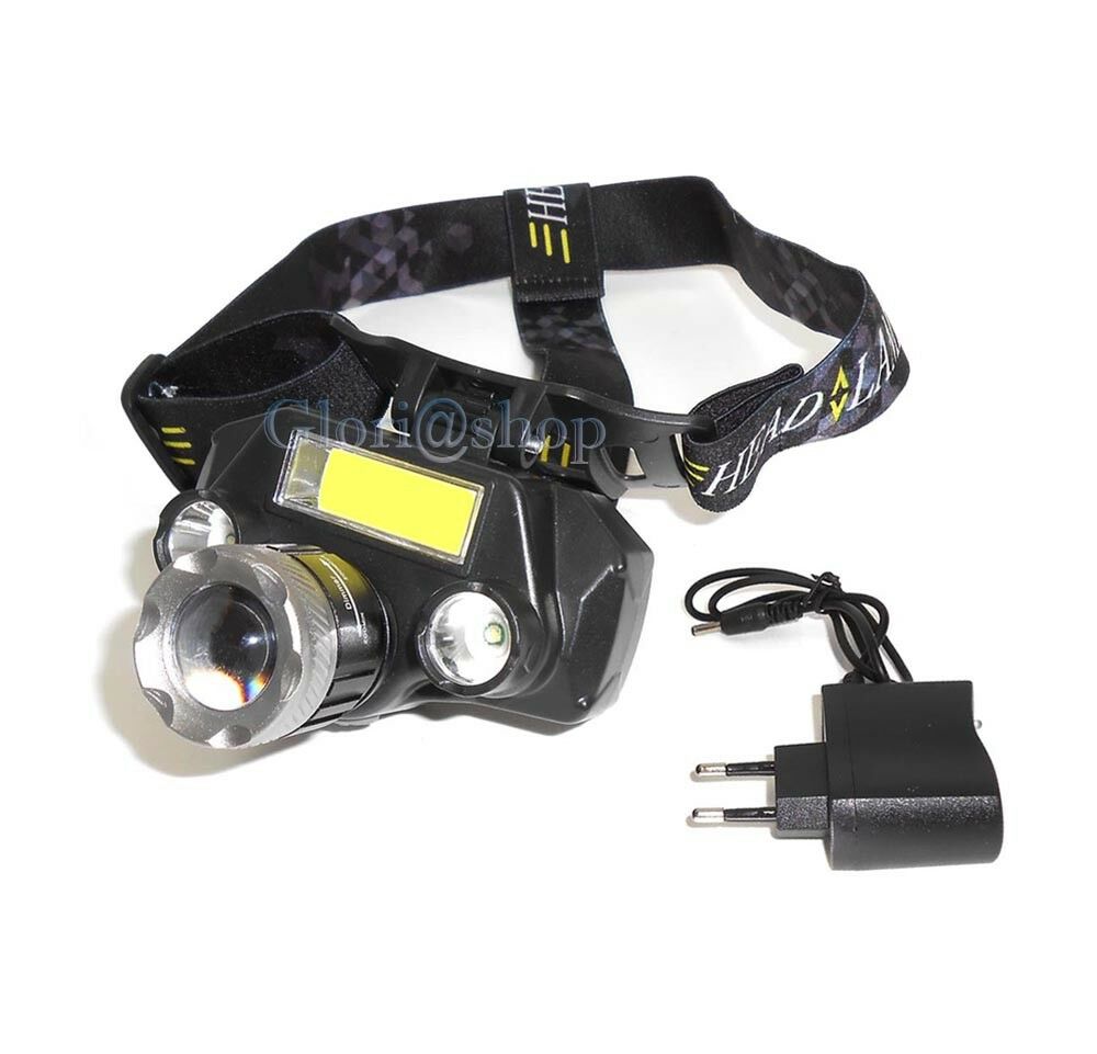 TORCIA FRONTALE 3 LED 1 COB ZOOM LUCE BIANCA BATTERIA LITIO RICARICABILE CARICA