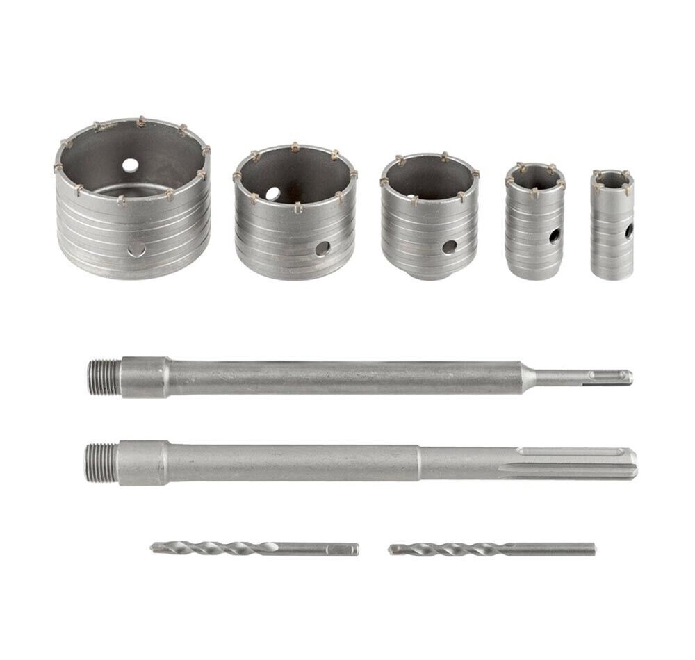 KIT 9 FRESE CAROTATRICI FRESA MURO 30 40 65 80 100 MM ASTA SDS MAX SDS PLUS