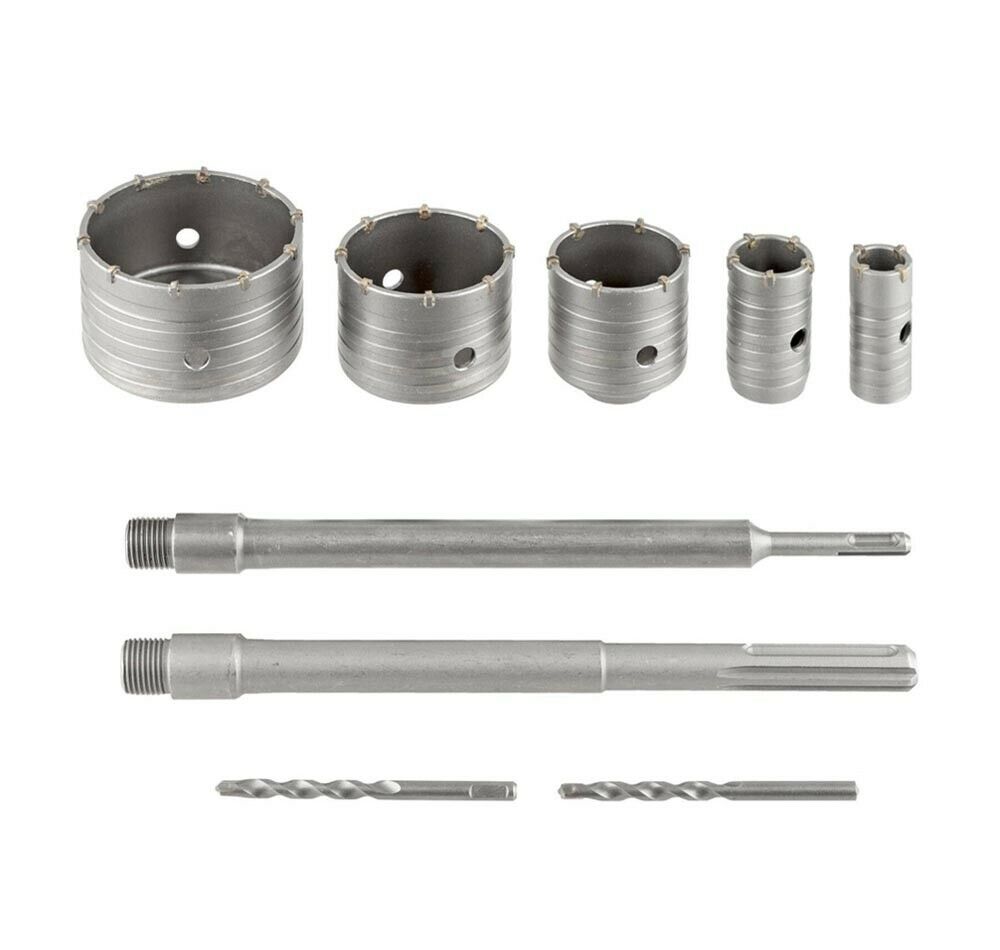 KIT 9 FRESE CAROTATRICI FRESA MURO 30 40 65 80 100 MM ASTA SDS MAX SDS PLUS