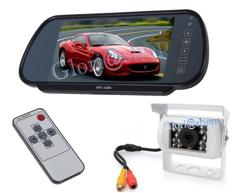 KIT SPECCHIETTO 7" RETROVISORE TELECAMERA 18 LED X RETROMARCIA CAVO 6 MT