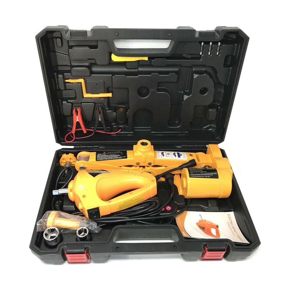KIT CRIC ELETTRICO 12V SOLLEVATORE AUTO 2T AVVITATORE AD IMPULSI 1/2" 2 BUSSOLE