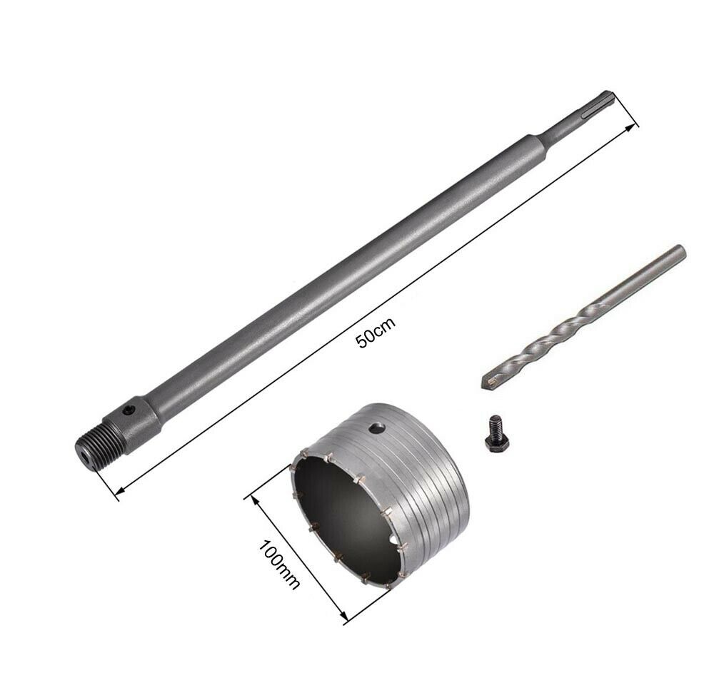 FRESA A TAZZA 100 MM ASTA PROLUNGA 50 CM PER TRAPANO ATTACCO SDS PLUS