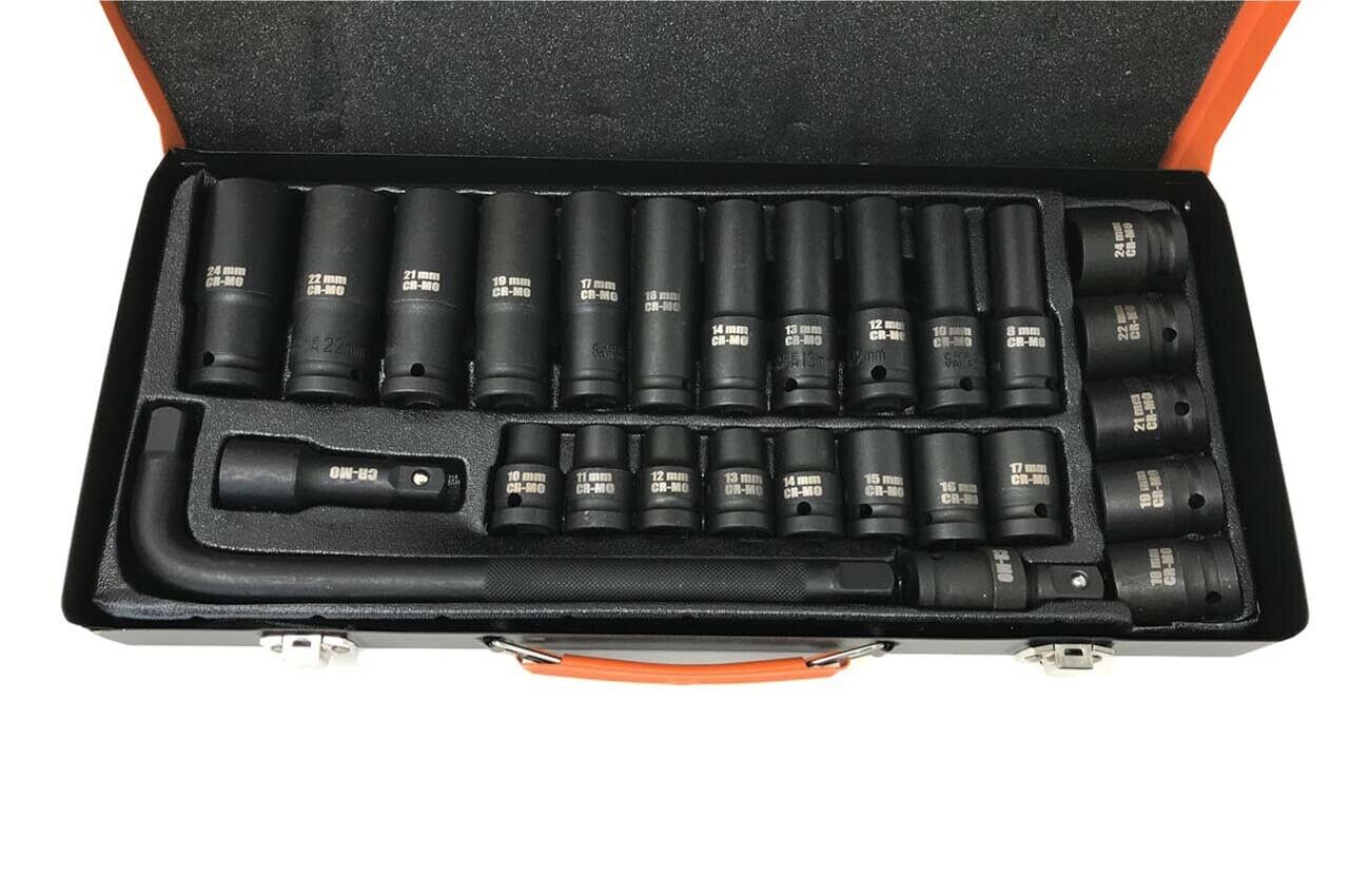 KIT 27 BUSSOLE E ADATTATORI PER AVVITATORE PNEUMATICO 1/2" ADATTATORE A L 10"