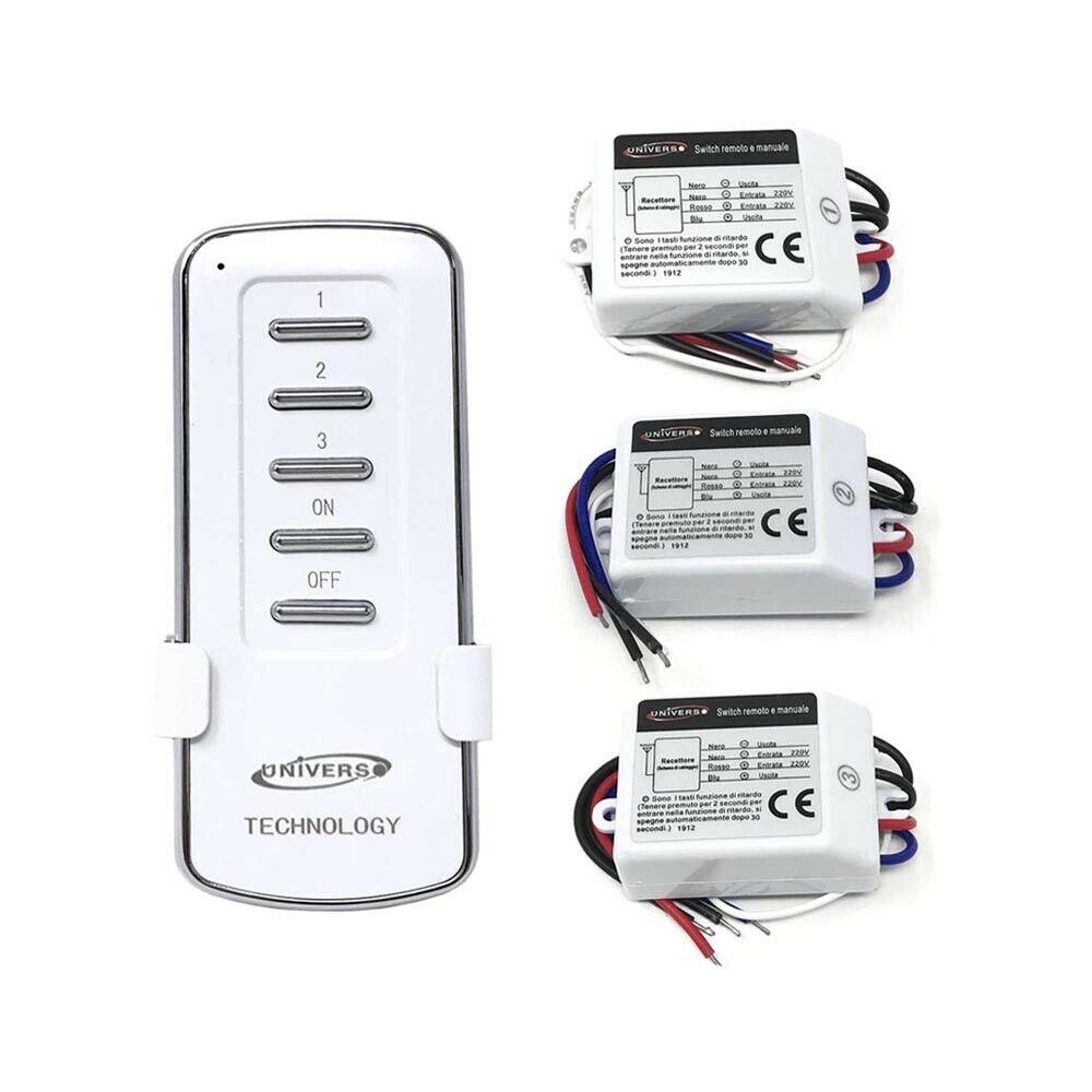 TELECOMANDO WIRELESS SWITCH 3 CANALI CENTRALINA CONTROLLO LUCI A DISTANZA 25 MT