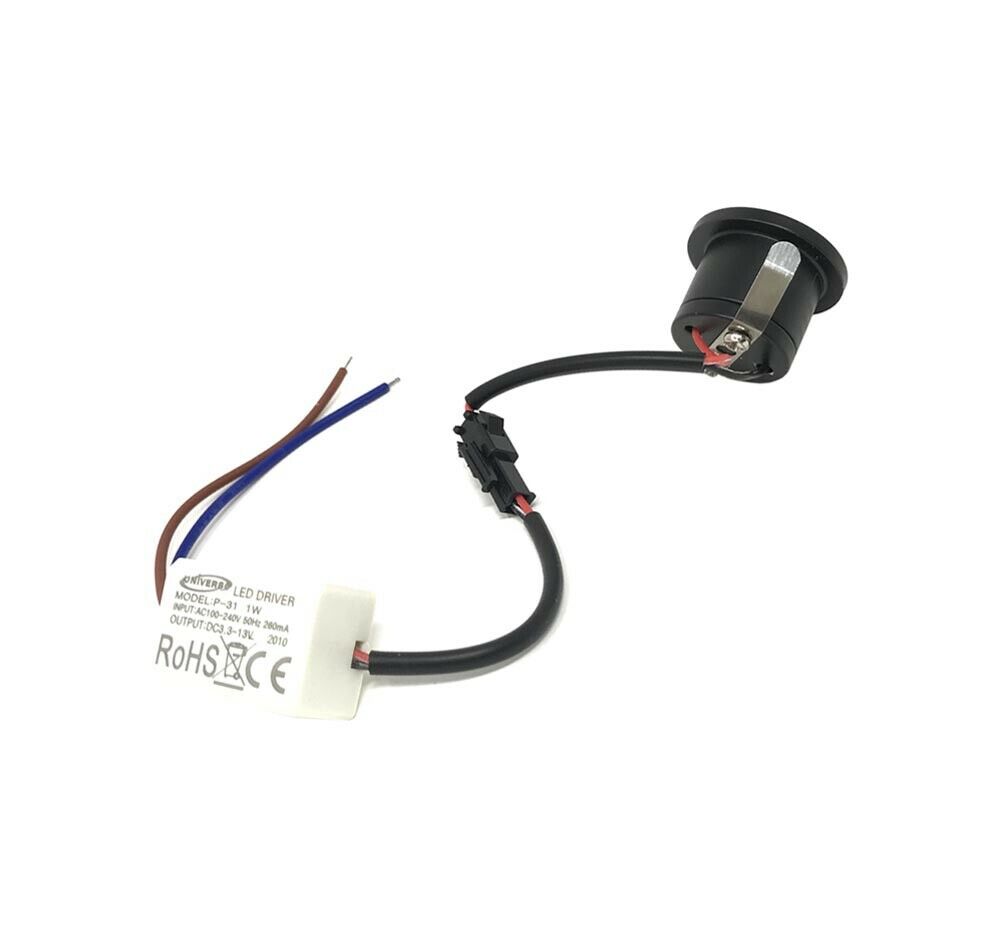 FARETTO LED 1W A INCASSO MINI PUNTO LUCE CALDA 3000 K BORDO NERO