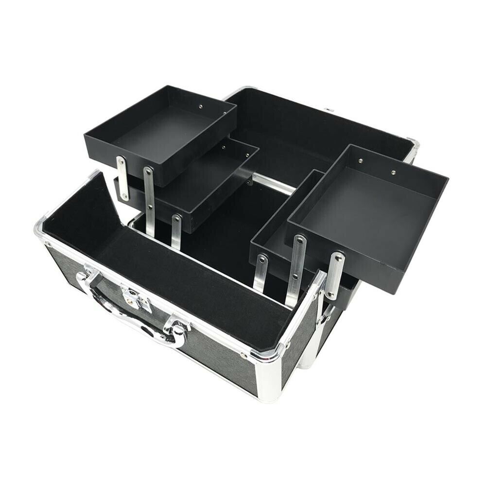 VALIGETTA 4 CASSETTI PORTA COSMETICI TRUCCO MAKE UP BAULETTO BEAUTY CASE NERO