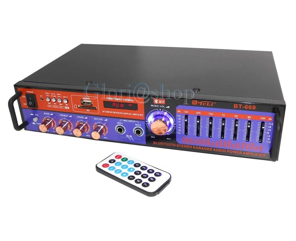 AMPLIFICATORE AUDIO EQUALIZZATORE STEREO BLUETOOTH KARAOKE FM 2 CH USB