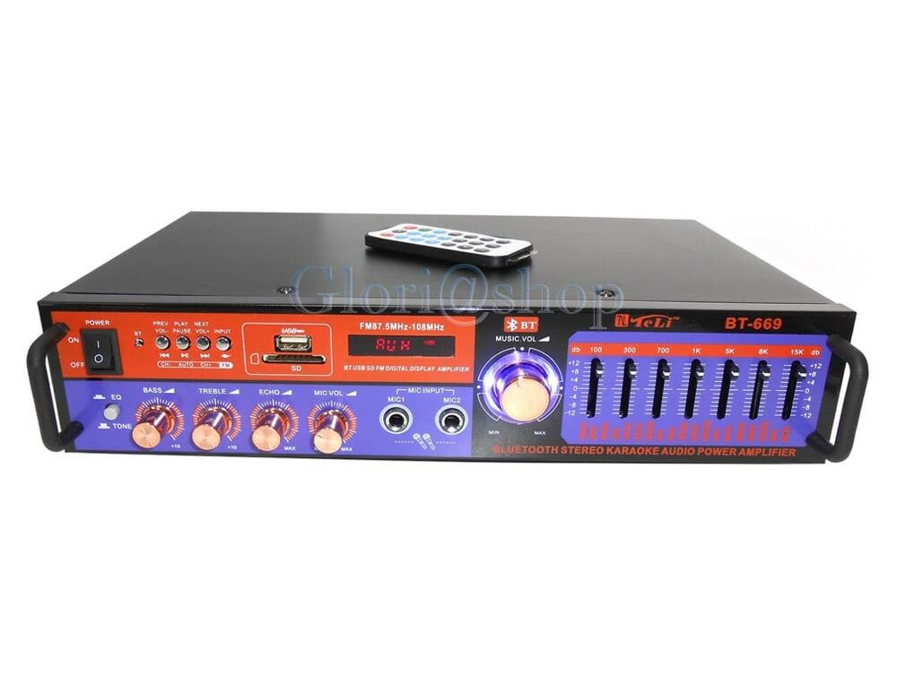 AMPLIFICATORE AUDIO EQUALIZZATORE STEREO BLUETOOTH KARAOKE FM 2 CH USB