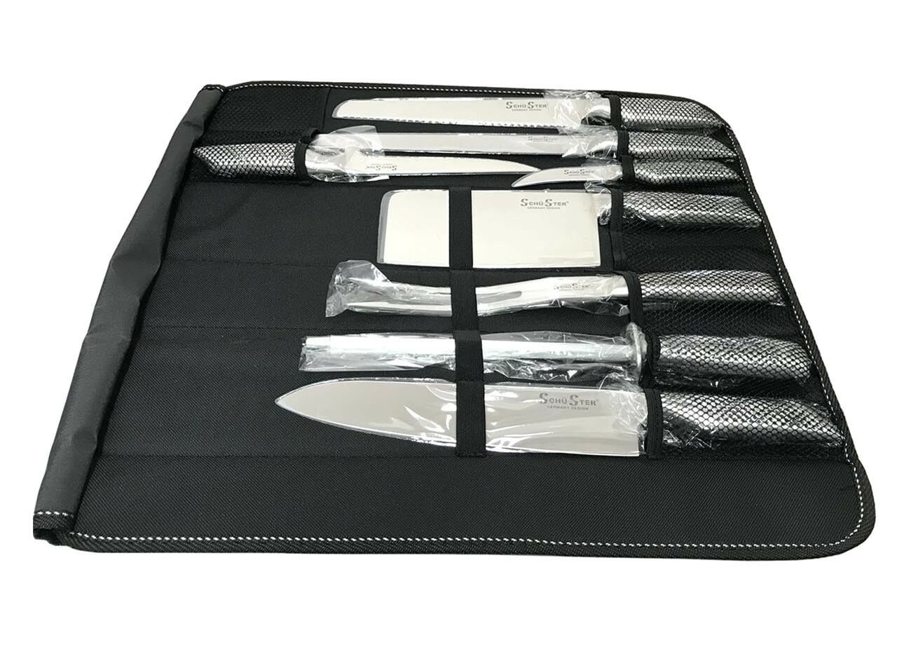 SET COLTELLI DA CUCINA 8 PEZZI IN ACCIAIO AFFILA COLTELLO TAGLIA PANE CARNE