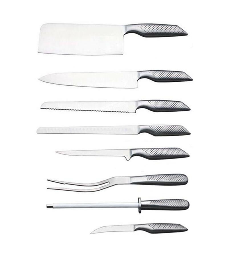 SET COLTELLI DA CUCINA 8 PEZZI IN ACCIAIO AFFILA COLTELLO TAGLIA PANE CARNE