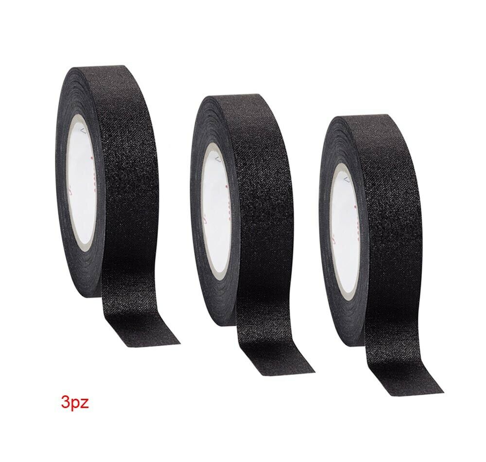 3 ROTOLI NASTRO TELATO ISOLANTE PER CABLAGGIO CAVI ELETTRICI ROTOLO 18MM NERO