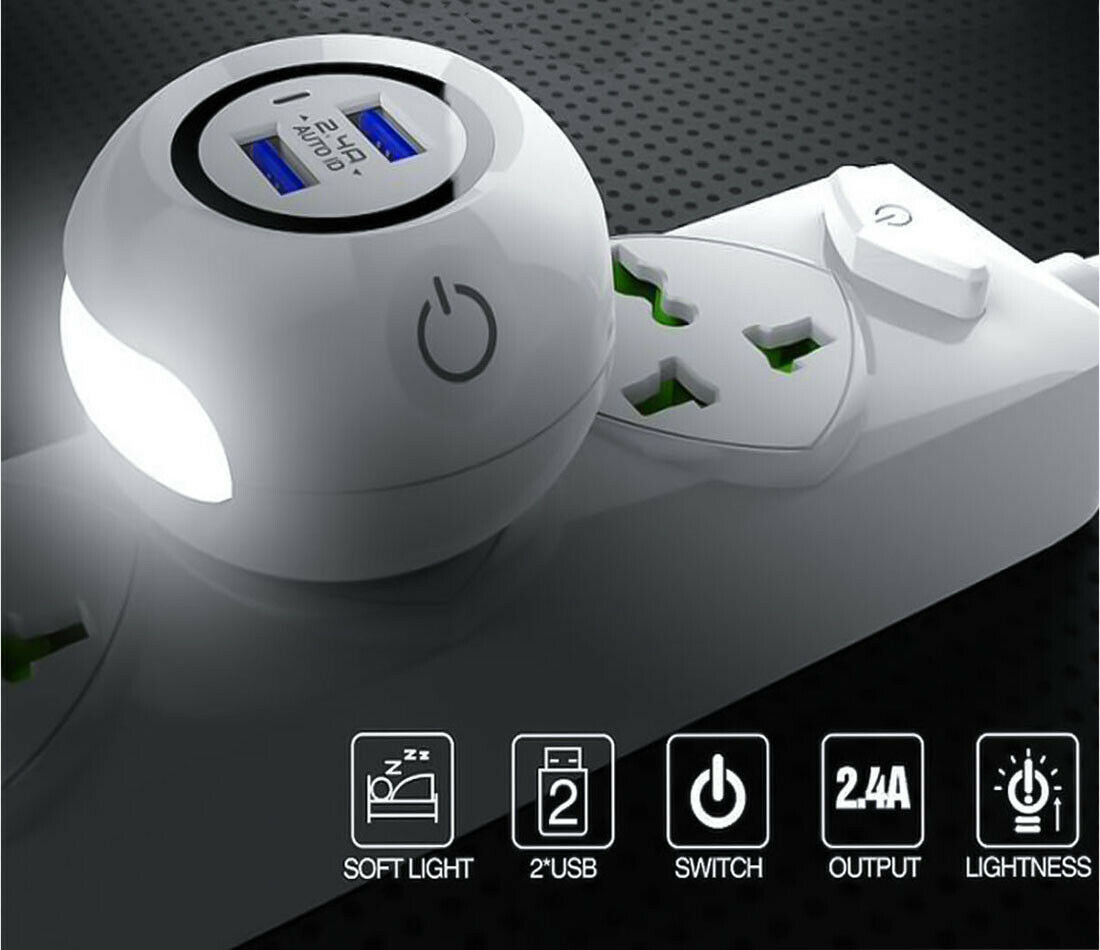 CARICABATTERIE 2 PORTA USB LAMPADA LED LUCE NOTTURNA TASTO TOUCH CARICA BATTERIA