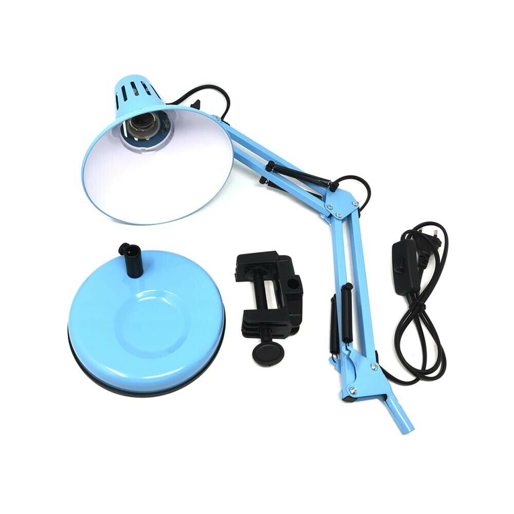 LAMPADA DA TAVOLO SCRIVANIA LUMETTO BRACCIO SNODABILE MORSETTO LUME BLU CELESTE