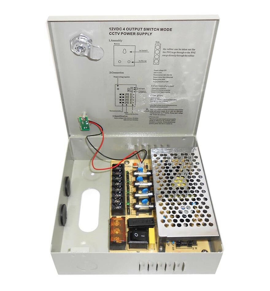 ALIMENTATORE STABILIZZATO BOX 4 CANALI USCITE ALIMENTAZIONE X TELECAMERA