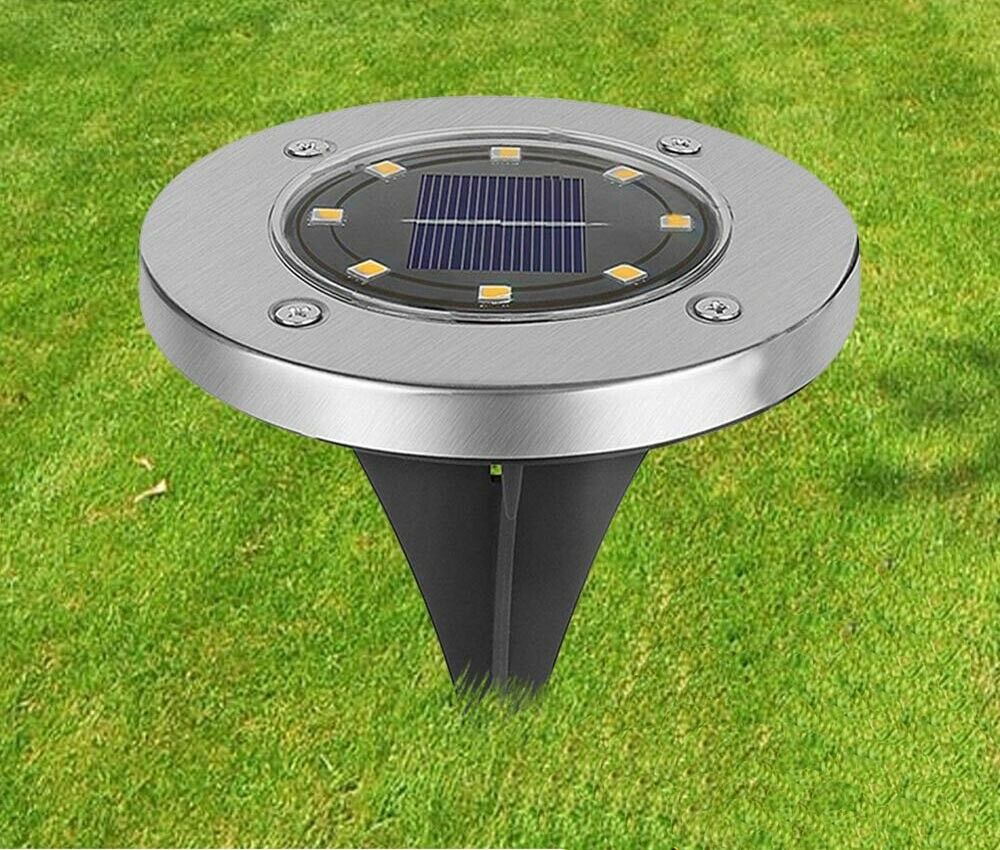 4 FARETTI PANNELLO SOLARE DA GIARDINO 8 LED LUCE BIANCA PICCHETTO SEGNAPASSI