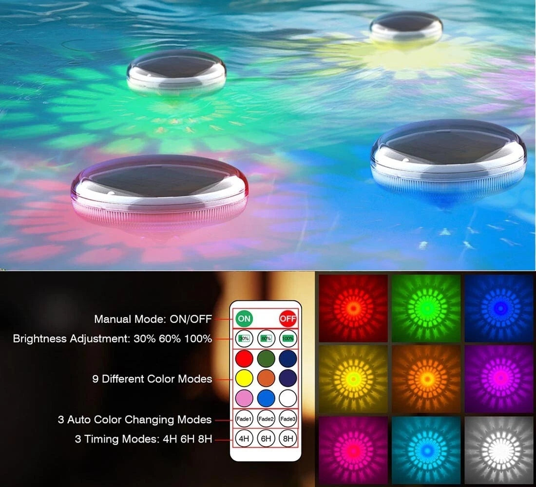 LAMPADA LED RGB PANNELLO SOLARE ILLUMINAZIONE LUCE GALLEGGIANTE PER PISCINA IP67