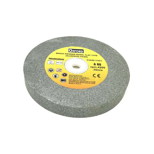DISCO IN PIETRA ABRASIVA GRANA A 80 . PER MOLA SMERIGLIATRICE DA BANCO 150 MM
