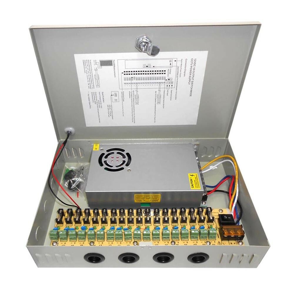 ALIMENTATORE 18 CH USCITE PER TELECAMERA ALIMENTAZIONE STABILIZZATO RACK BOX