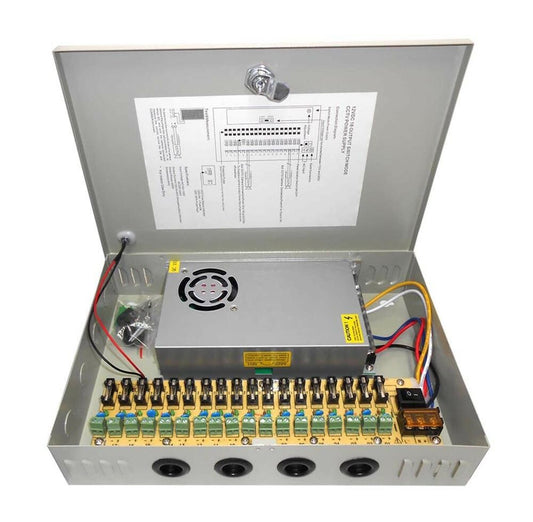 ALIMENTATORE 18 CH USCITE PER TELECAMERA ALIMENTAZIONE STABILIZZATO RACK BOX