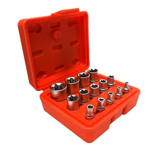 SET CHIAVI BUSSOLE TORX ATTACCO 1/4 3/8" 1/2" CHIAVE 14 PZ BUSSOLA DA 4 A 24 MM