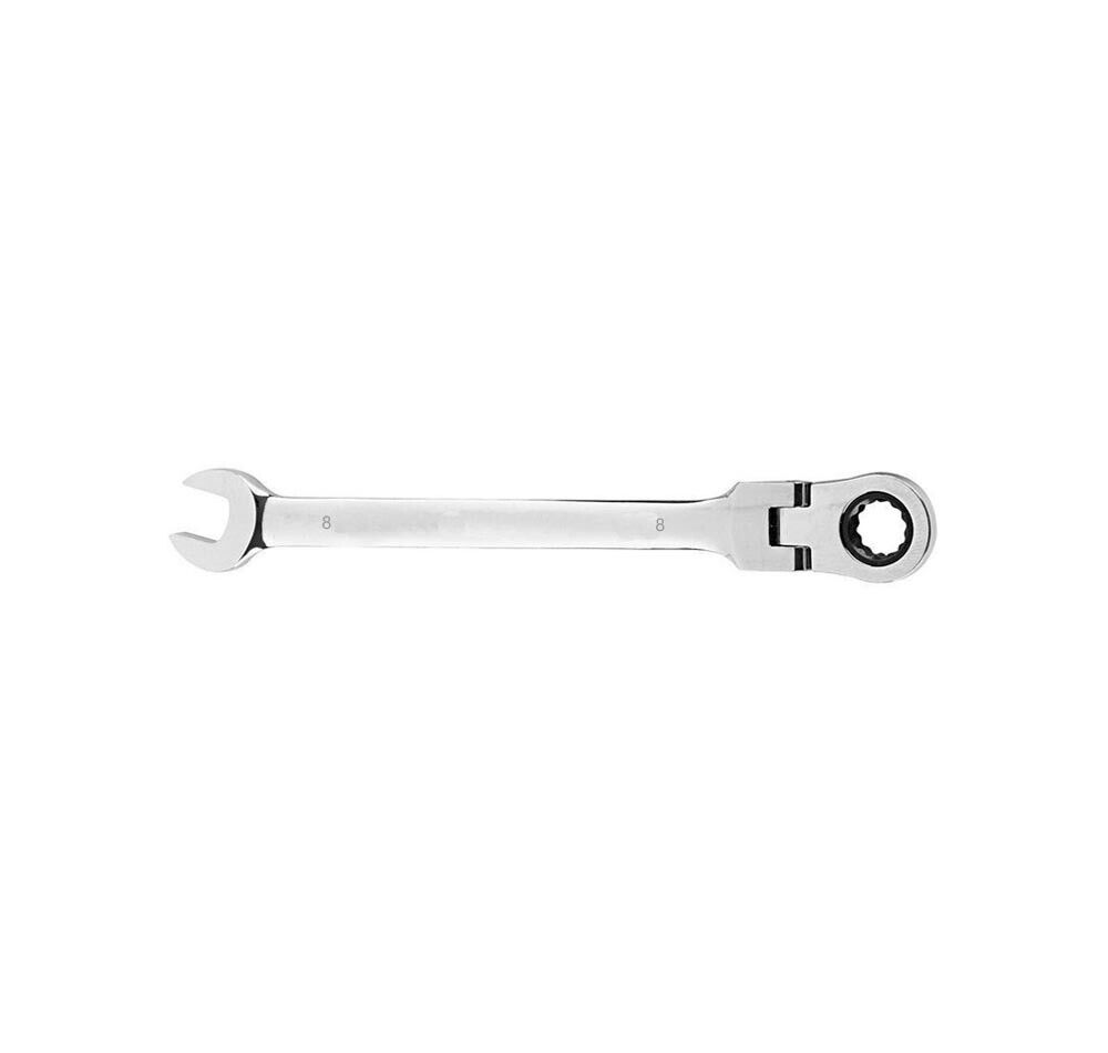 CHIAVE A SNODO 8 MM CRICCHETTO NERO A 12 DENTI TESTA GIREVOLE 180° 14 CM