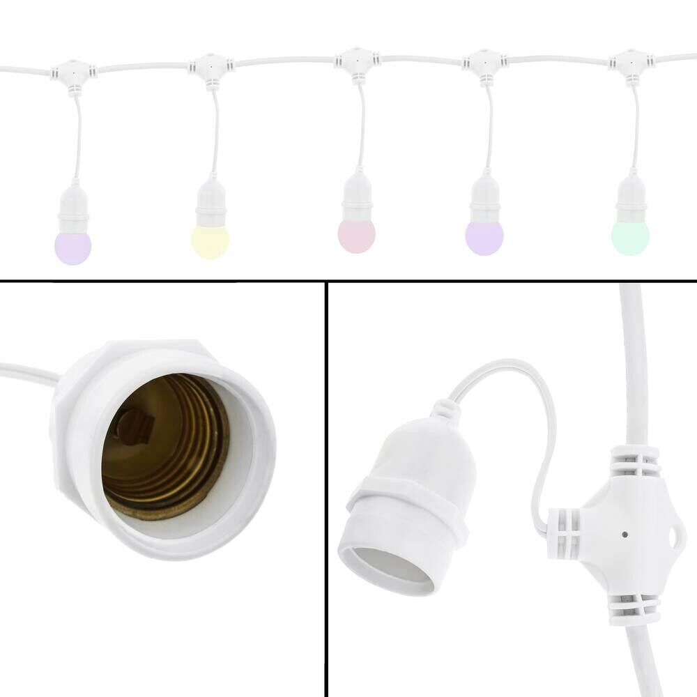 CATENA LUMINOSA 10 PORTA LAMPADINA E27 CAVO PROLUNGA ESTERNO IMPERMEABILE BIANCO