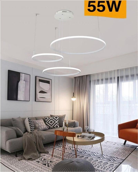 LAMPADARIO A SOSPENSIONE 3 ANELLI LED 55 WATT LUCE BIANCA 6500K STILE MODERNO